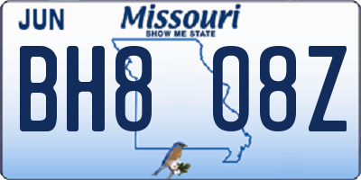MO license plate BH8O8Z