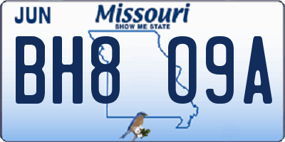 MO license plate BH8O9A