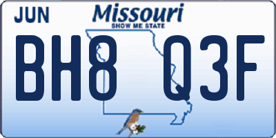 MO license plate BH8Q3F