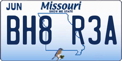 MO license plate BH8R3A