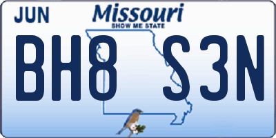 MO license plate BH8S3N
