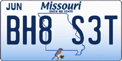 MO license plate BH8S3T