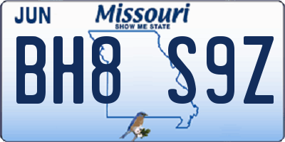 MO license plate BH8S9Z