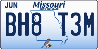 MO license plate BH8T3M