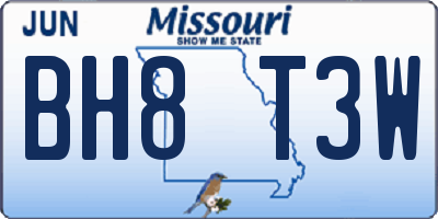 MO license plate BH8T3W