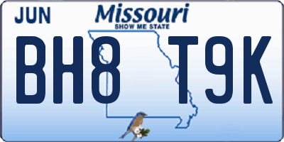 MO license plate BH8T9K
