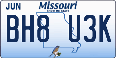 MO license plate BH8U3K