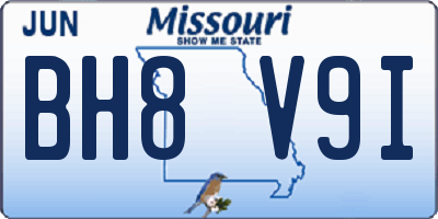 MO license plate BH8V9I