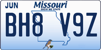 MO license plate BH8V9Z