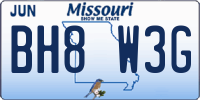MO license plate BH8W3G