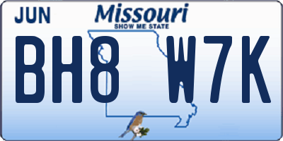 MO license plate BH8W7K