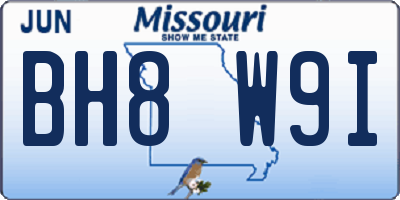 MO license plate BH8W9I