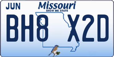 MO license plate BH8X2D