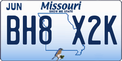 MO license plate BH8X2K