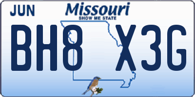 MO license plate BH8X3G