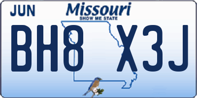 MO license plate BH8X3J