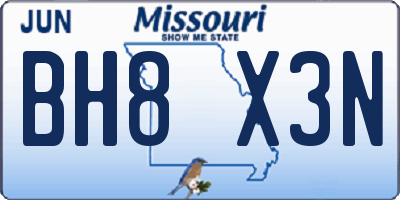 MO license plate BH8X3N