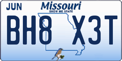 MO license plate BH8X3T