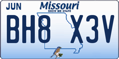 MO license plate BH8X3V