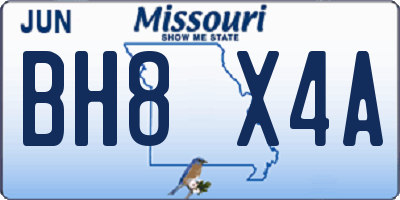 MO license plate BH8X4A