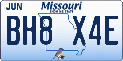MO license plate BH8X4E