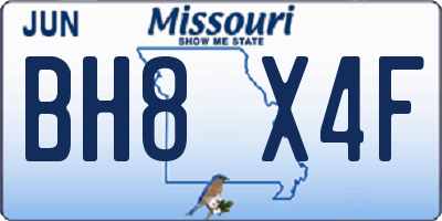 MO license plate BH8X4F