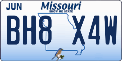 MO license plate BH8X4W