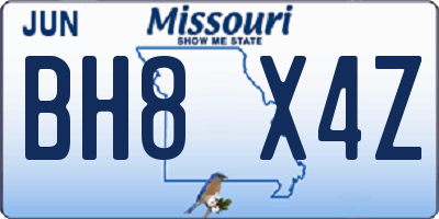 MO license plate BH8X4Z