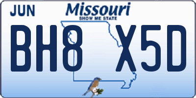 MO license plate BH8X5D