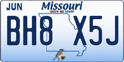 MO license plate BH8X5J