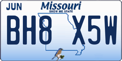 MO license plate BH8X5W