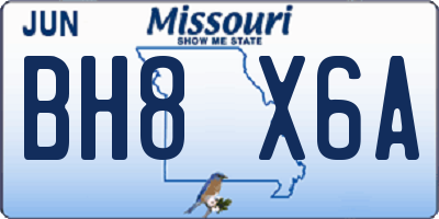 MO license plate BH8X6A
