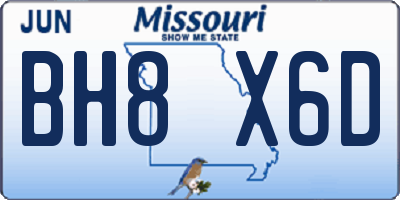 MO license plate BH8X6D