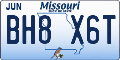 MO license plate BH8X6T