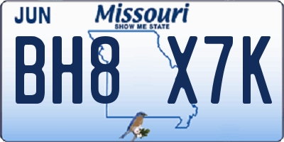 MO license plate BH8X7K