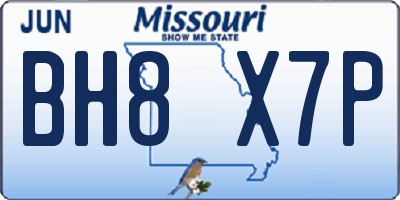 MO license plate BH8X7P