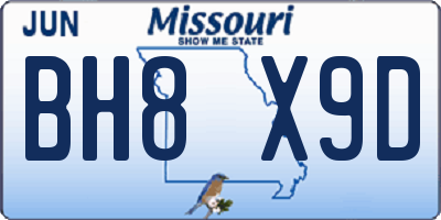 MO license plate BH8X9D