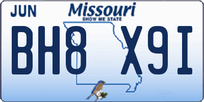 MO license plate BH8X9I