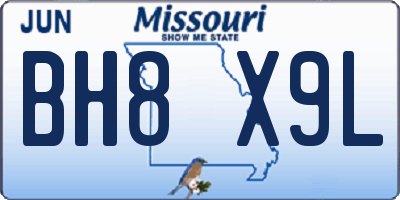 MO license plate BH8X9L