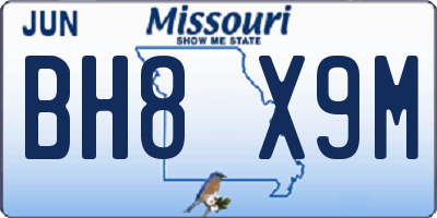 MO license plate BH8X9M