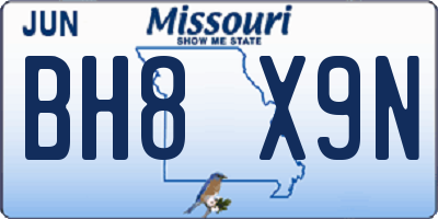 MO license plate BH8X9N