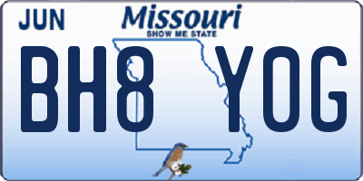 MO license plate BH8Y0G