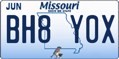 MO license plate BH8Y0X