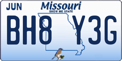MO license plate BH8Y3G