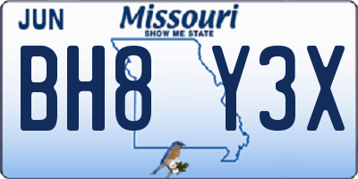 MO license plate BH8Y3X