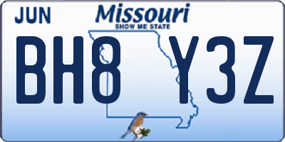 MO license plate BH8Y3Z