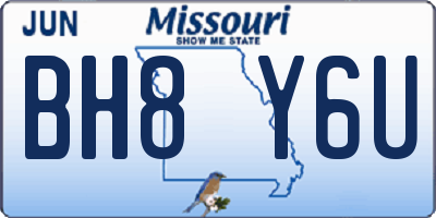 MO license plate BH8Y6U