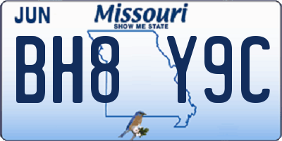 MO license plate BH8Y9C