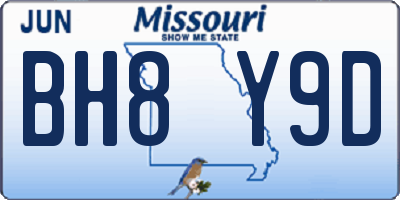 MO license plate BH8Y9D