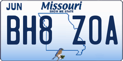 MO license plate BH8Z0A